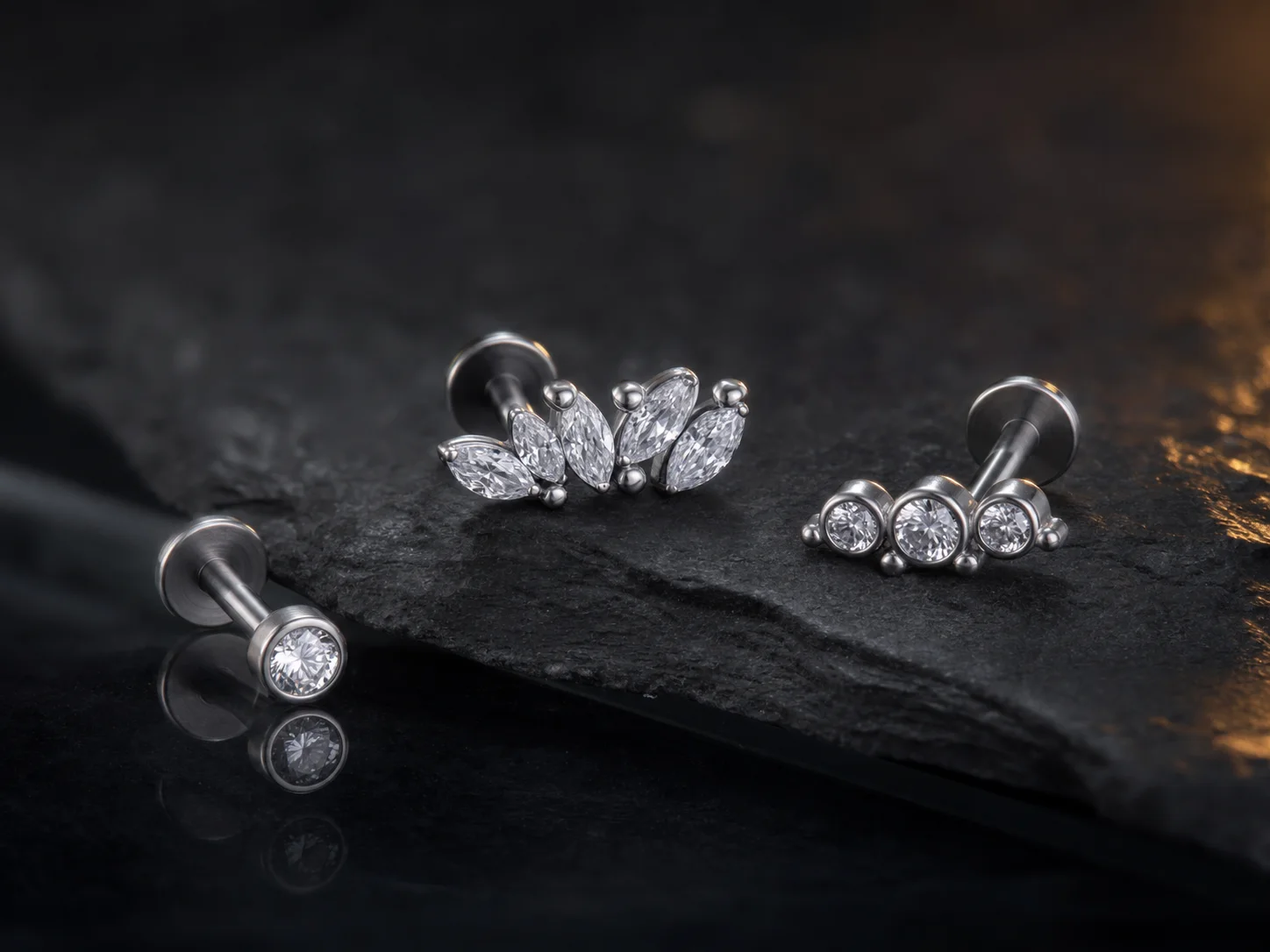 Controlled sparkle — ear-piercing jewelry style reference created for Chill Ink Galata