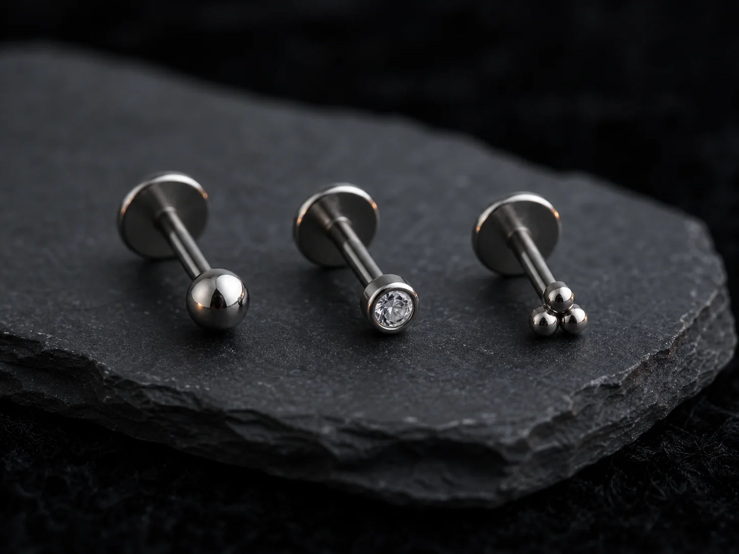 Clean flat-backs — ear-piercing jewelry style reference created for Chill Ink Galata