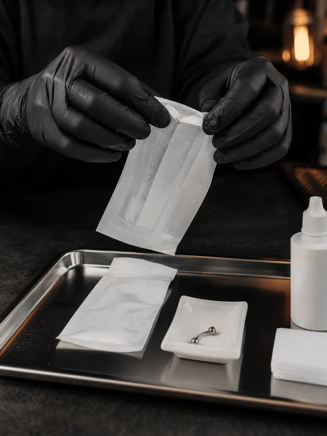 Prepared piercing workspace and aftercare focus at Chill Ink Galata