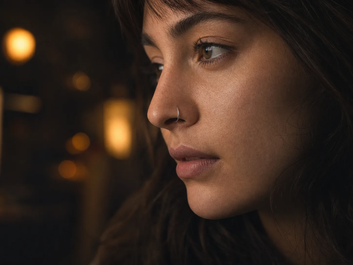 Fine hoop direction — original nose piercing jewelry direction photographed for Chill Ink