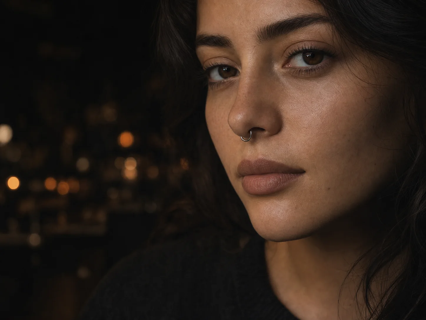 Minimal septum clicker — original nose piercing jewelry direction photographed for Chill Ink