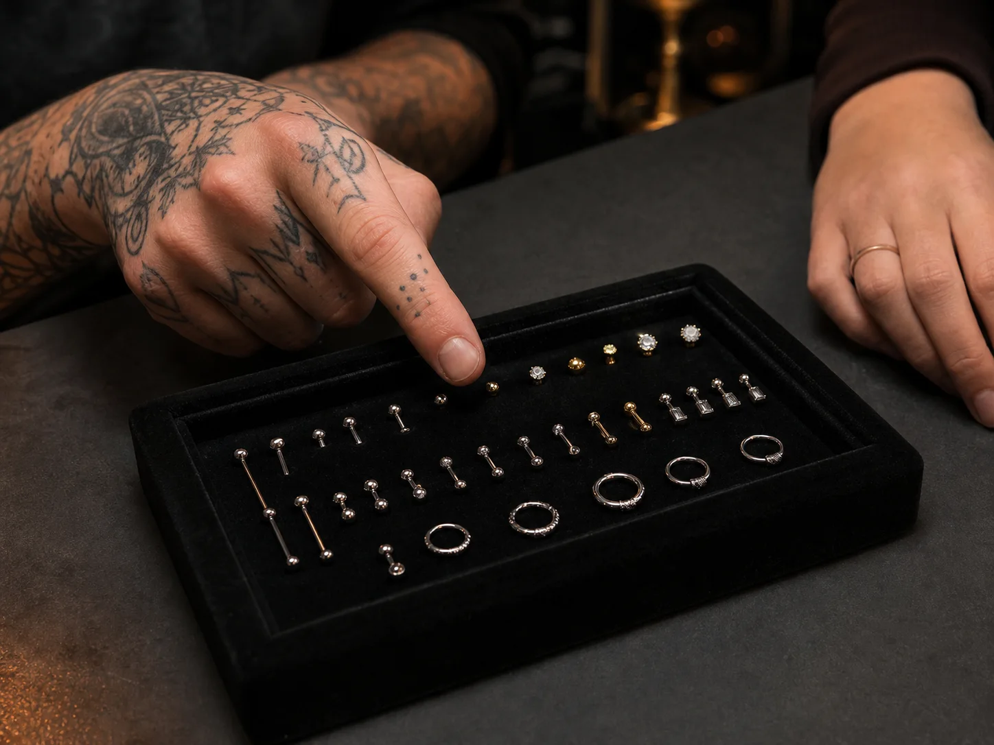 Titanium starter jewelry options for piercing at Chill Ink Istanbul